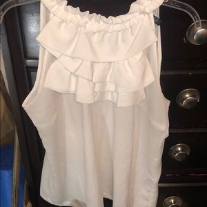 Women’s large white tank style blouse w/ ruffle
